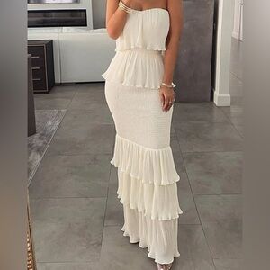 Cream color maxi dress with ruffles